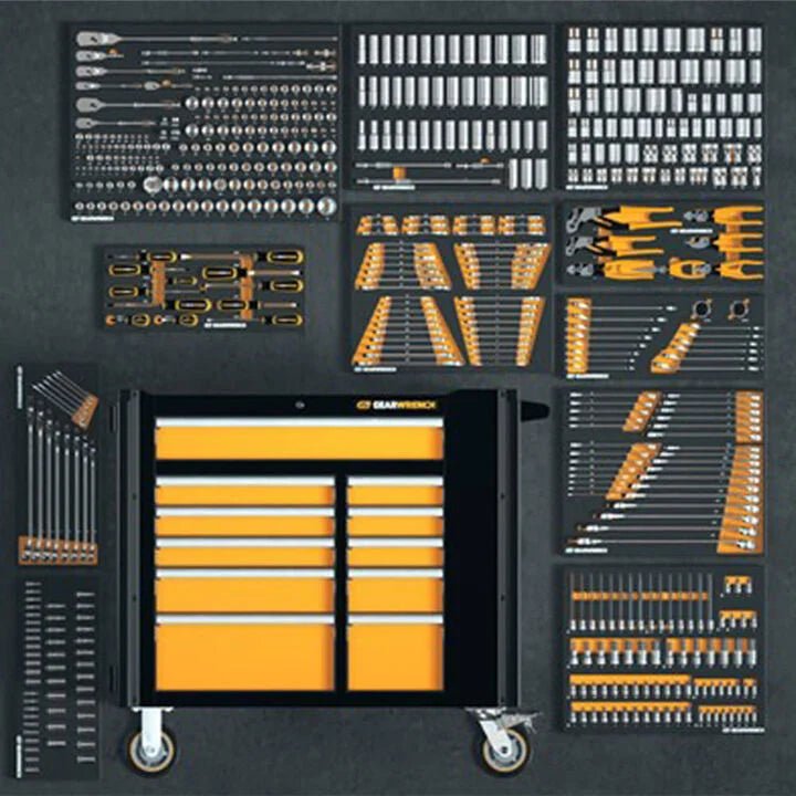GEARWRENCH 614 Piece Master Mechanics Set with EVA Foam Trays & 42 inch 11 Drawer Industrial Mobile Work Station - AAA Industrial Supply