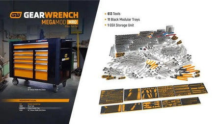 GEARWRENCH 614 Piece Master Mechanics Set with EVA Foam Trays & 42 inch 11 Drawer Industrial Mobile Work Station - AAA Industrial Supply