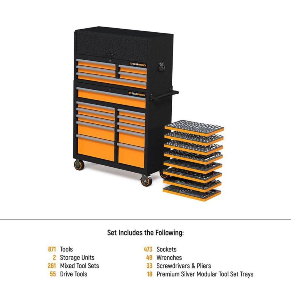 GEARWRENCH 873 Piece MEGAMOD Mechanics Tool Set in Premium Modular Foam Trays with Tool Storage - AAA Industrial Supply