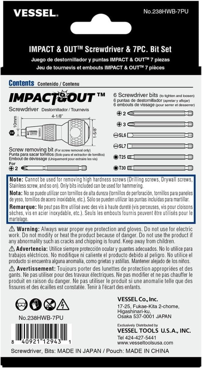 Impact & Out Screwdriver with 7pcs bits and Pouch - AAA Industrial Supply