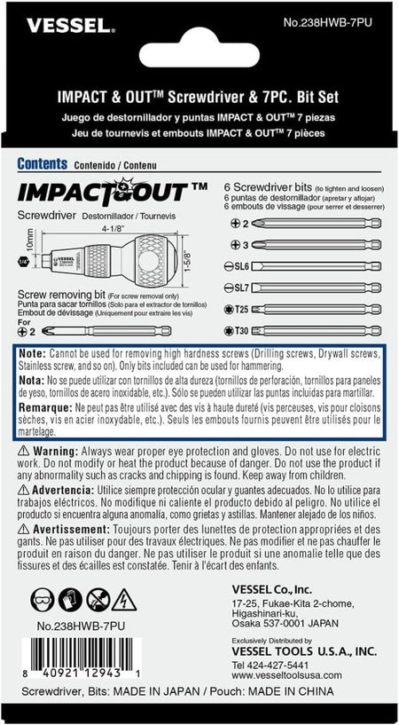Impact & Out Screwdriver with 7pcs bits and Pouch - AAA Industrial Supply