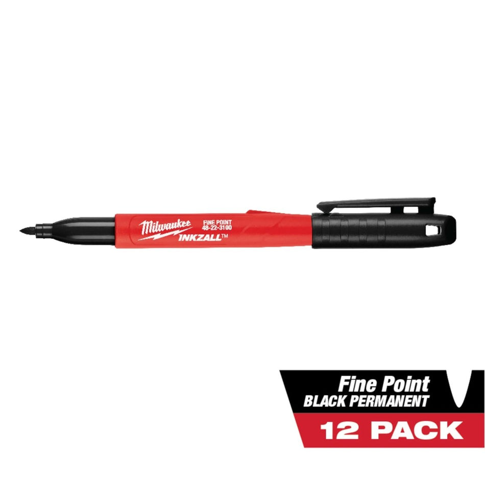 INKZALL™ 12PC Fine Point Black Marker - AAA Industrial Supply
