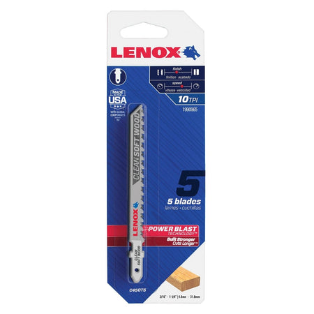 Lenox T - Shank Clean Wood Cutting Jig Saw Blade, 4" X 5/16" 10 Tpi, 5 Pack - AAA Industrial Supply