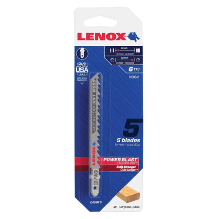 Lenox T - Shank Clean Wood Cutting Jig Saw Blade, 4" X 5/16" 6 Tpi, 5 Pack - AAA Industrial Supply