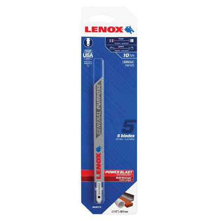 Lenox T - Shank General Purpose Jig Saw Blade, 5 1/4" X 3/8" 10 Tpi, 5 Pack - AAA Industrial Supply