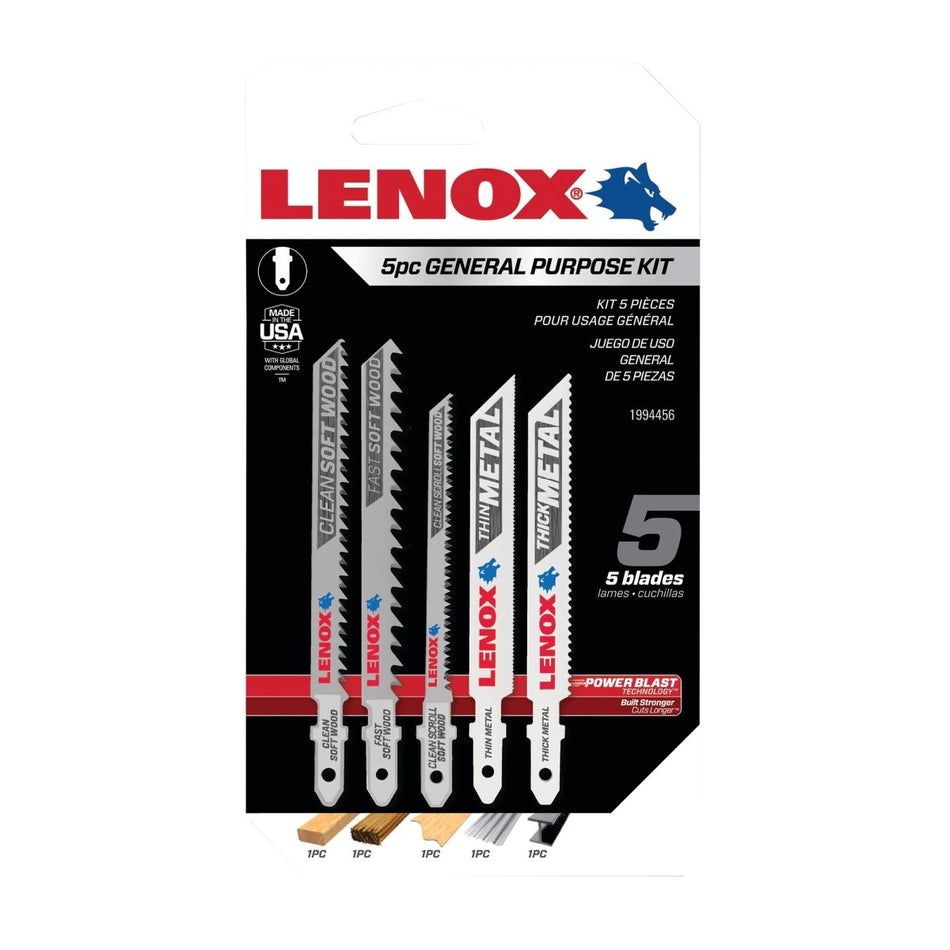 Lenox T - Shank General Purpose Jig Saw Blade Assortment, 5Piece - AAA Industrial Supply