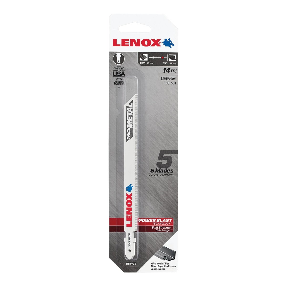 Lenox T - Shank Thick Metal Cutting Jig Saw Blade, 5 1/4" X 3/8" 14 Tpi, 5 Pack - AAA Industrial Supply