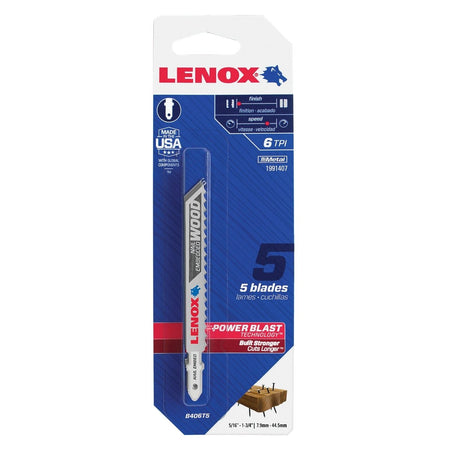 Lenox Tools T - Shank General Purpose Jig Saw Blade, 4 - Inch X 3/8 - Inch 6 Tpi, 5 - Pack - AAA Industrial Supply