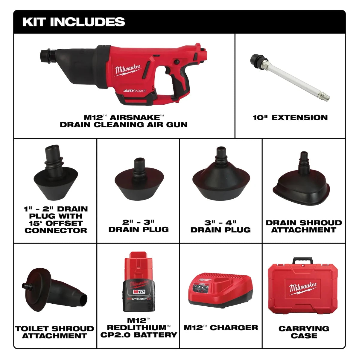 M12™ AIRSNAKE™ Drain Cleaning Air Gun Kit - AAA Industrial Supply