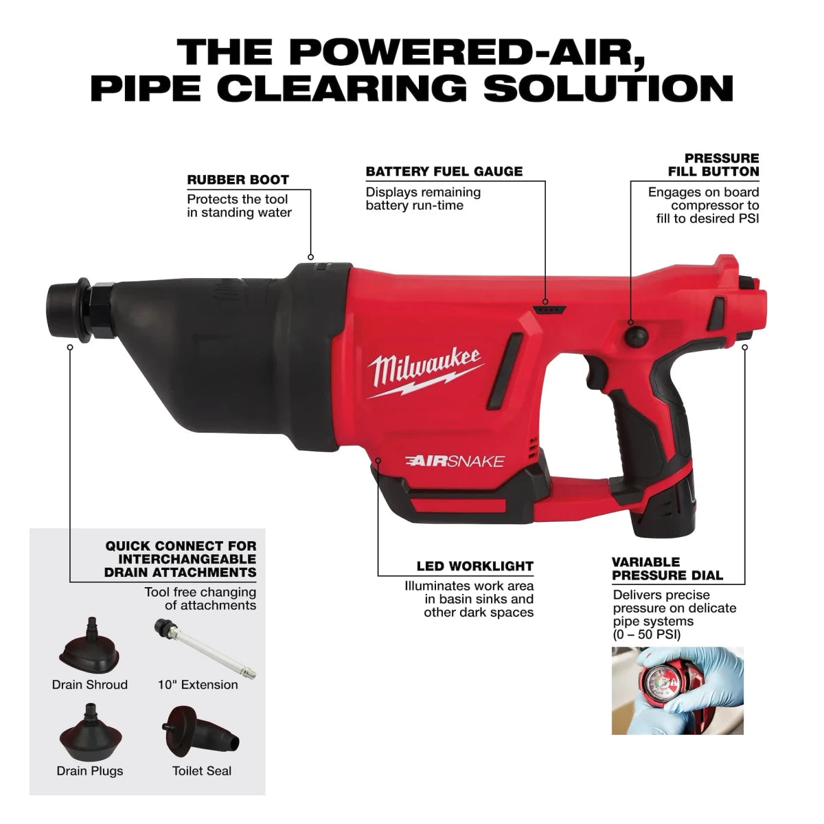 M12™ AIRSNAKE™ Drain Cleaning Air Gun Kit - AAA Industrial Supply