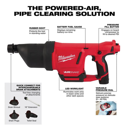 M12™ AIRSNAKE™ Drain Cleaning Air Gun Kit - AAA Industrial Supply