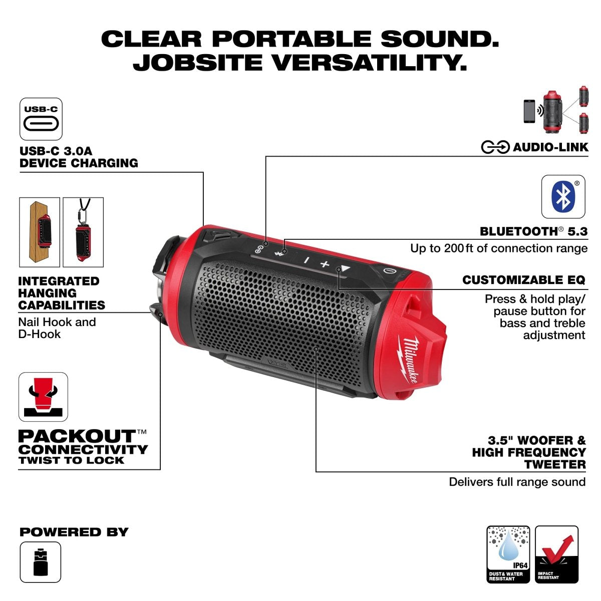 M12™ Bluetooth® Jobsite Speaker w/ PACKOUT™ Compatibility - AAA Industrial Supply