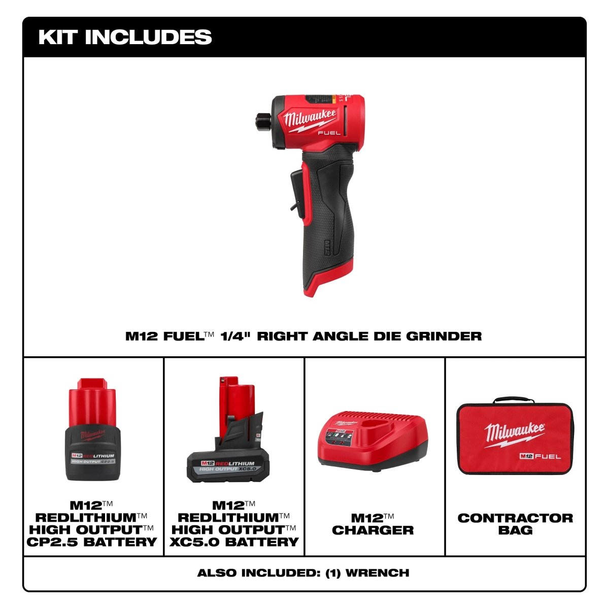 M12 FUEL™ 1/4" Right Angle Die Grinder Kit - AAA Industrial Supply