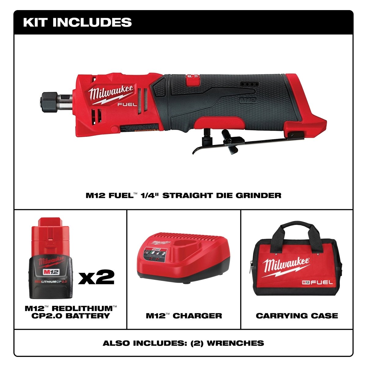 M12 FUEL™ 1/4" Straight Die Grinder Kit - AAA Industrial Supply