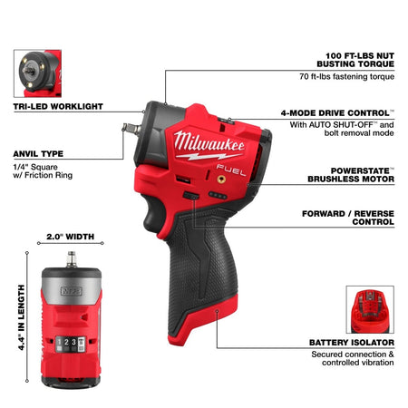 M12 FUEL™ 1/4" Subcompact Impact Wrench w/ Friction Ring - AAA Industrial Supply