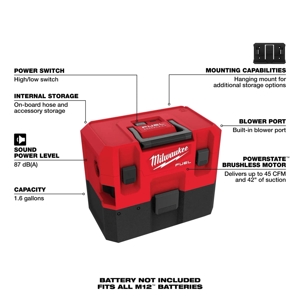 M12 FUEL™ 1.6 Gallon Wet/Dry Vacuum - AAA Industrial Supply