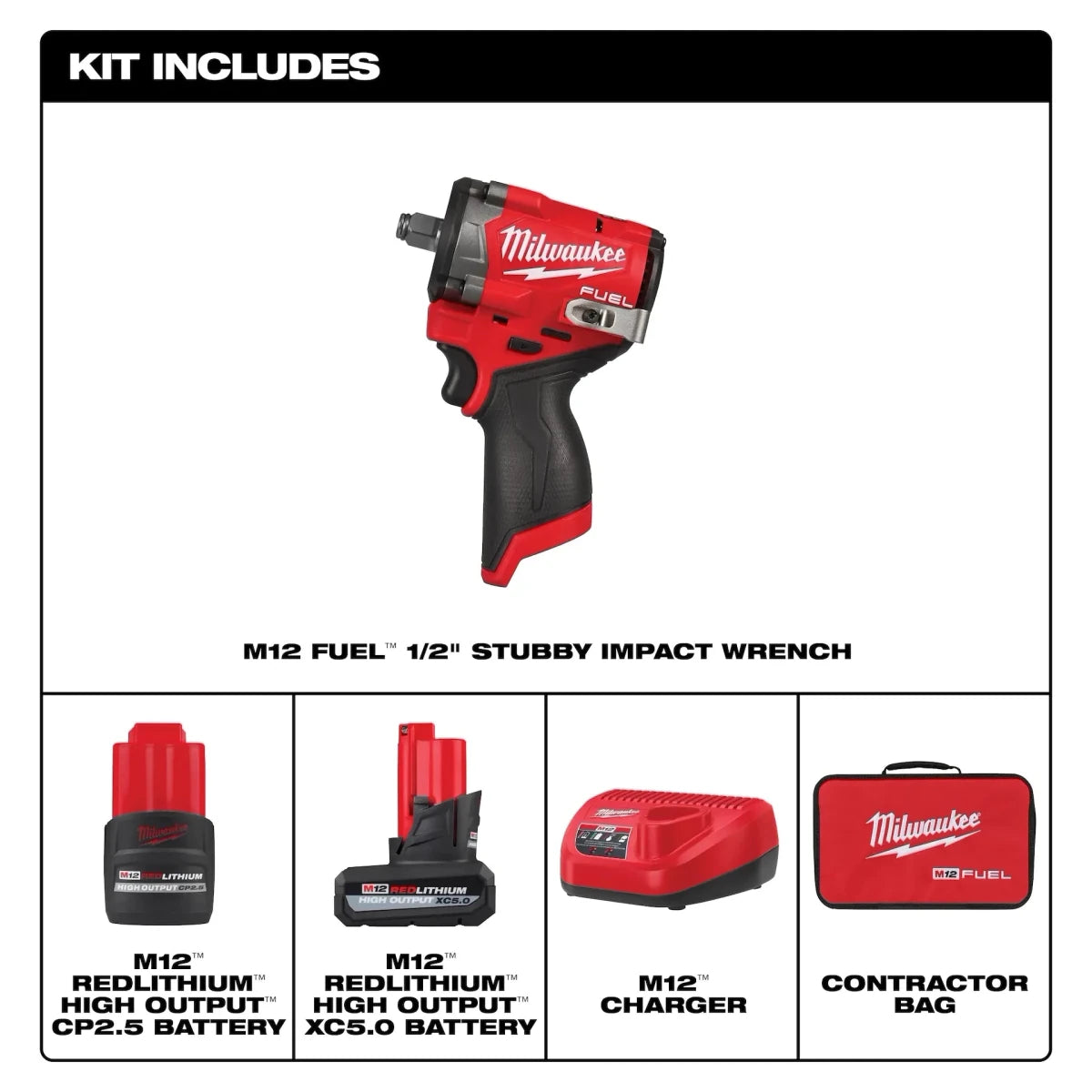M12 FUEL™ Stubby 1/2" Impact Wrench Kit - AAA Industrial Supply