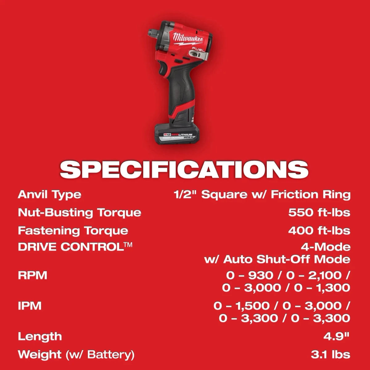M12 FUEL™ Stubby 1/2" Impact Wrench Kit - AAA Industrial Supply