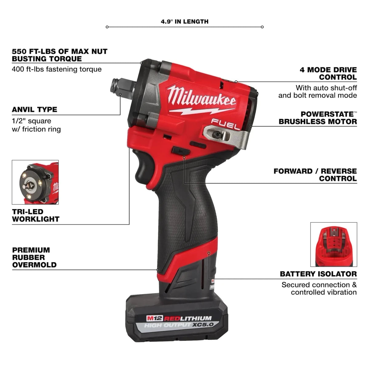 M12 FUEL™ Stubby 1/2" Impact Wrench Kit - AAA Industrial Supply