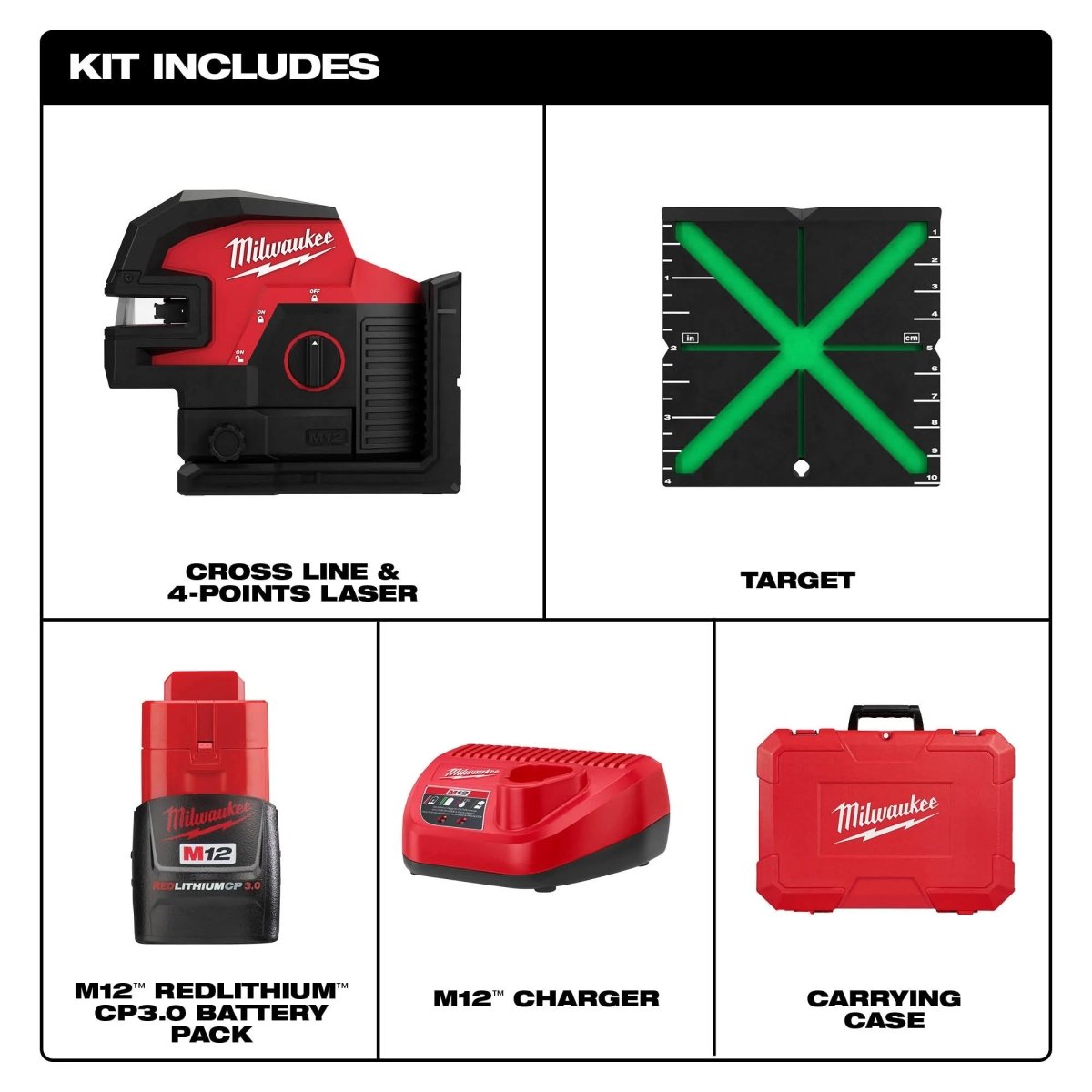 M12™ Green Cross Line & 4 - Points Laser Kit - AAA Industrial Supply
