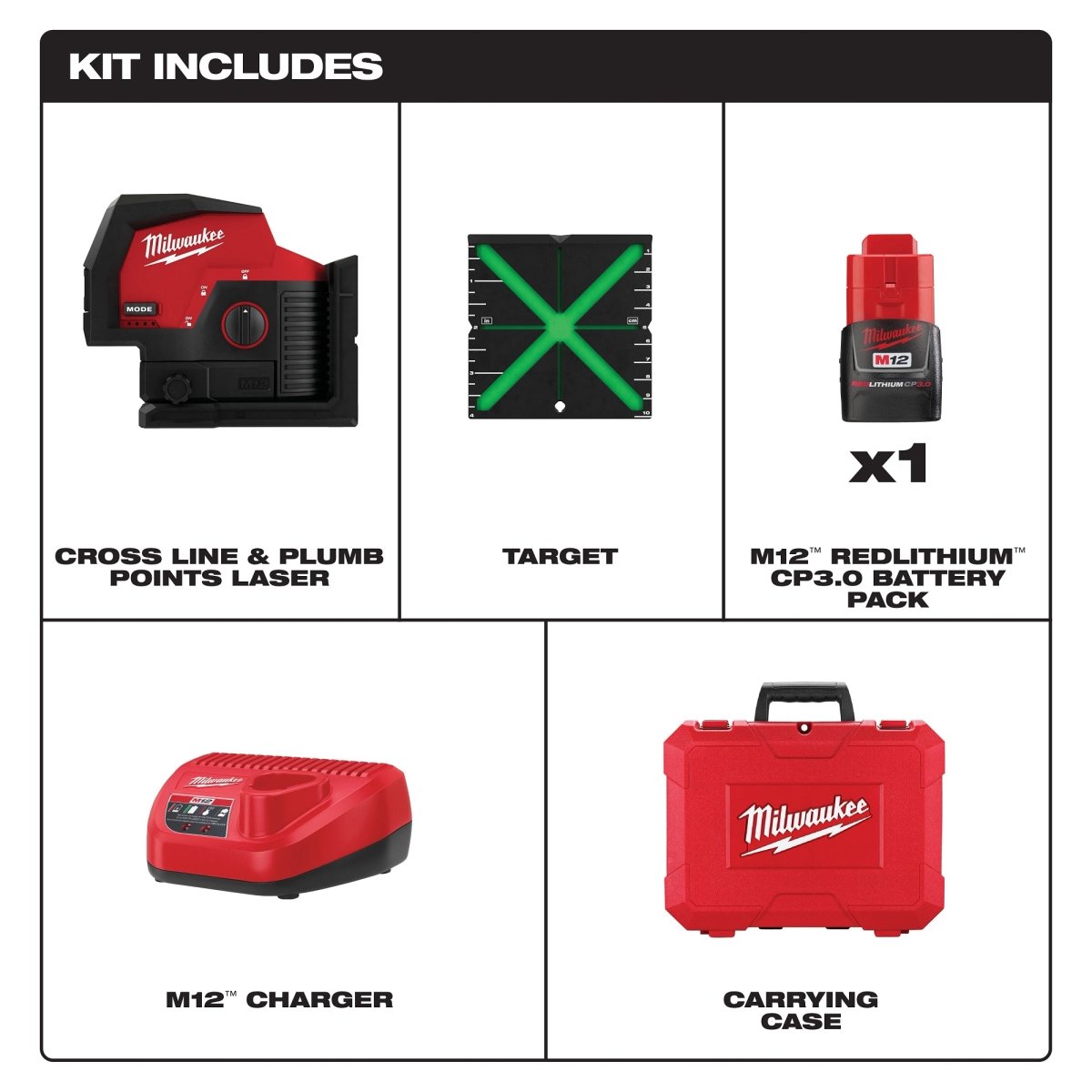 M12™ Green Cross Line & Plumb Points Laser Kit - AAA Industrial Supply