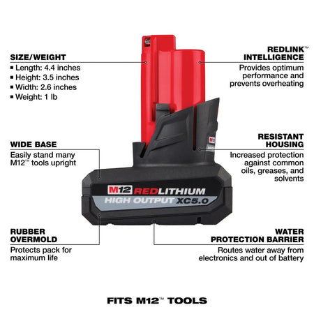 M12™ REDLITHIUM™ HIGH OUTPUT™ XC5.0 Battery Pack - AAA Industrial Supply