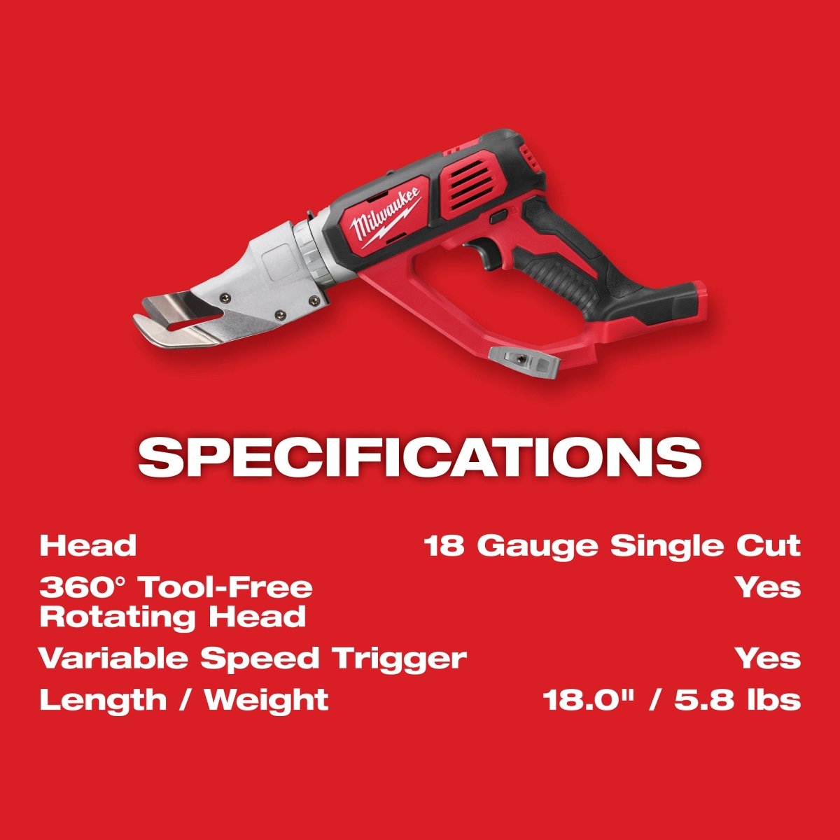 M18™ 18 Gauge Single Cut Shear - AAA Industrial Supply