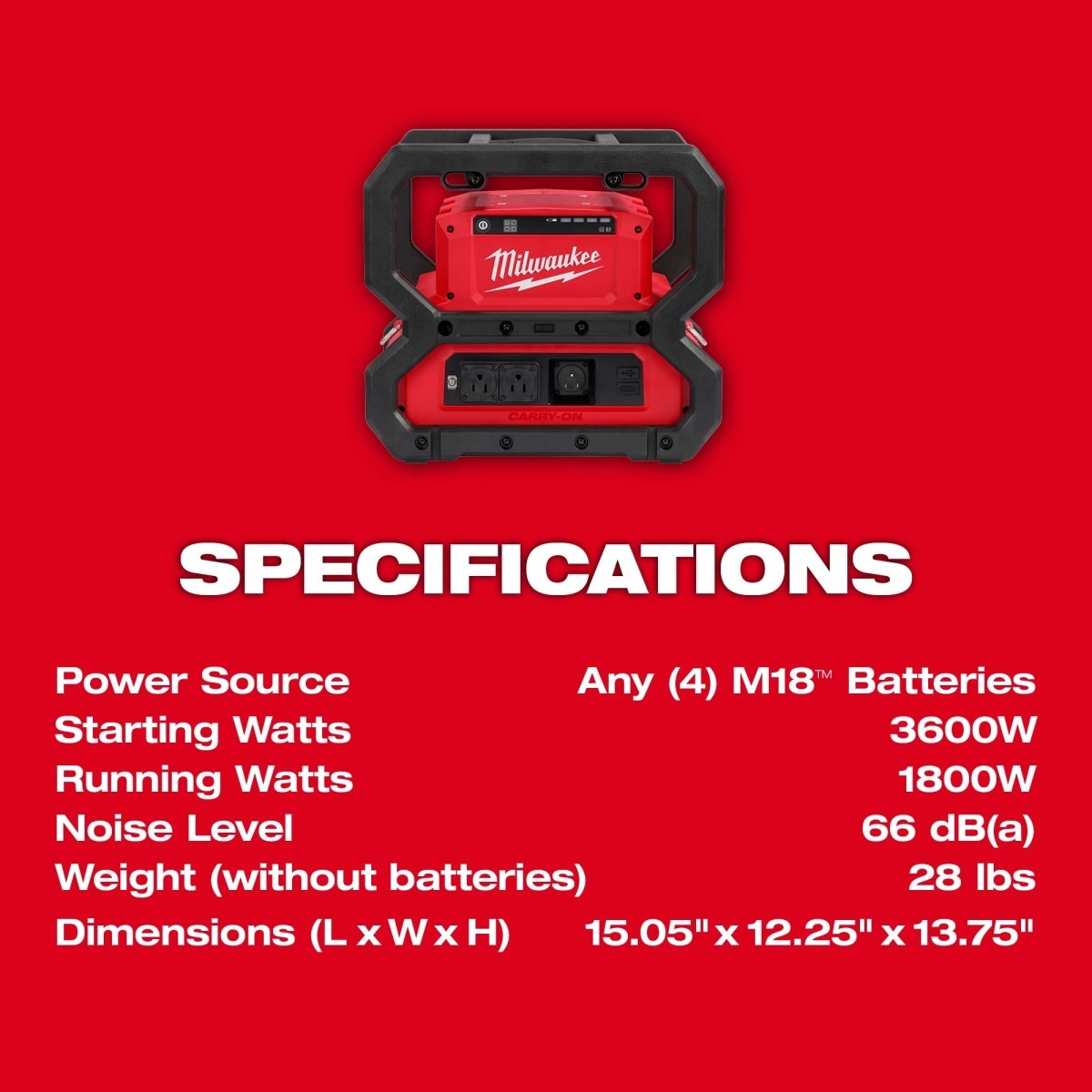 M18™ CARRY - ON™ 3600W/1800W Power Supply - AAA Industrial Supply