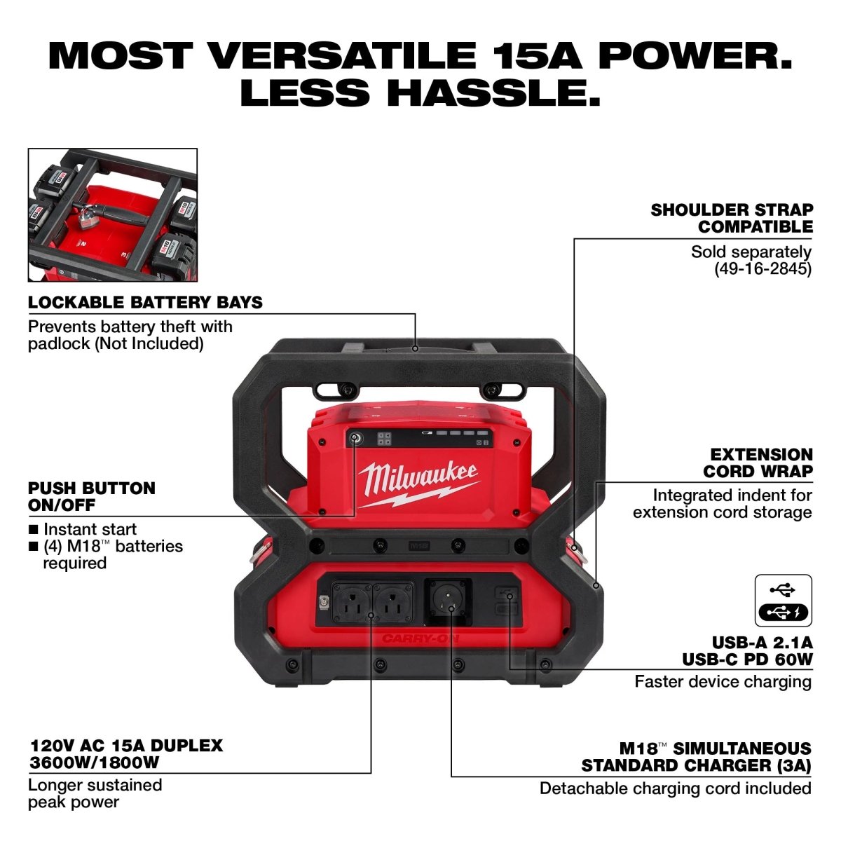 M18™ CARRY - ON™ 3600W/1800W Power Supply - AAA Industrial Supply