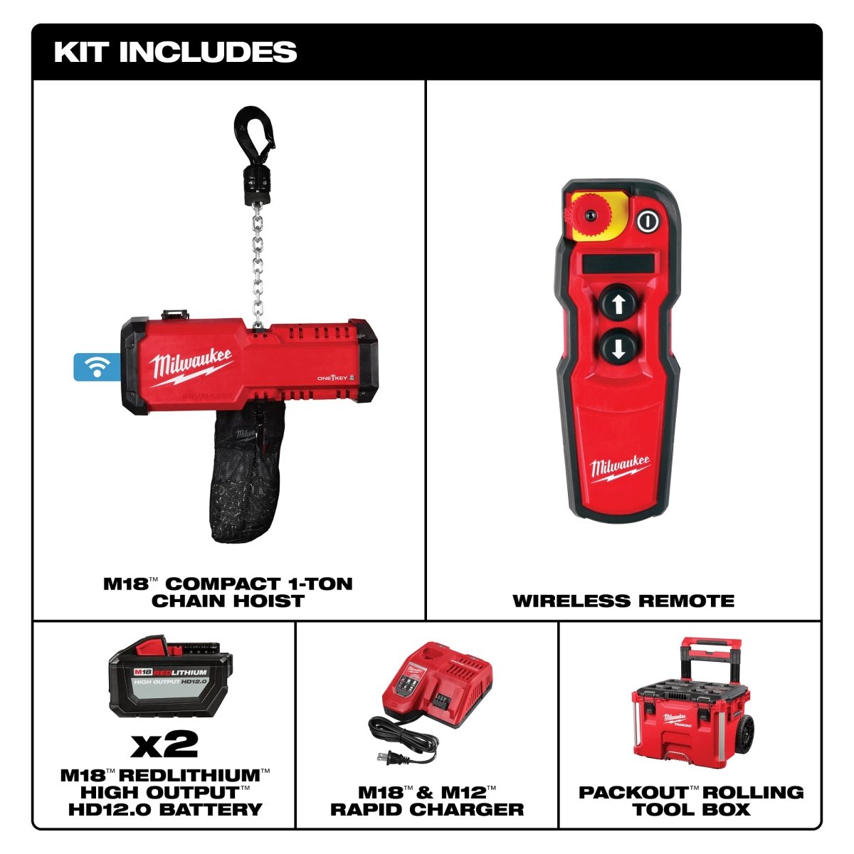 M18™ Compact 1 - Ton Chain Hoist w/ ONE - KEY™ - AAA Industrial Supply