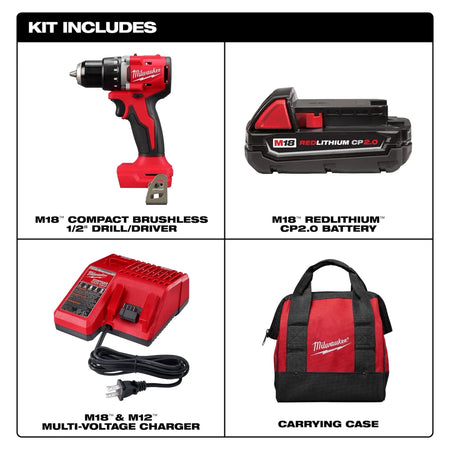 M18™ Compact Brushless 1/2" Drill/Driver Kit - AAA Industrial Supply