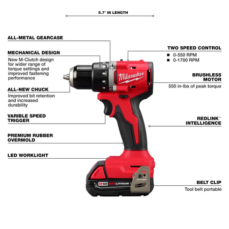 M18™ Compact Brushless 1/2" Drill/Driver Kit - AAA Industrial Supply