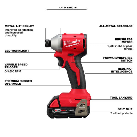 M18™ Compact Brushless 1/4" Hex Impact Driver Kit - AAA Industrial Supply