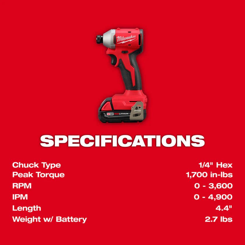M18™ Compact Brushless 1/4" Hex Impact Driver Kit - AAA Industrial Supply