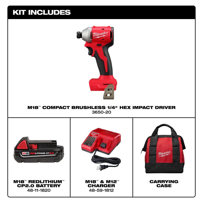 M18™ Compact Brushless 1/4" Hex Impact Driver Kit - AAA Industrial Supply