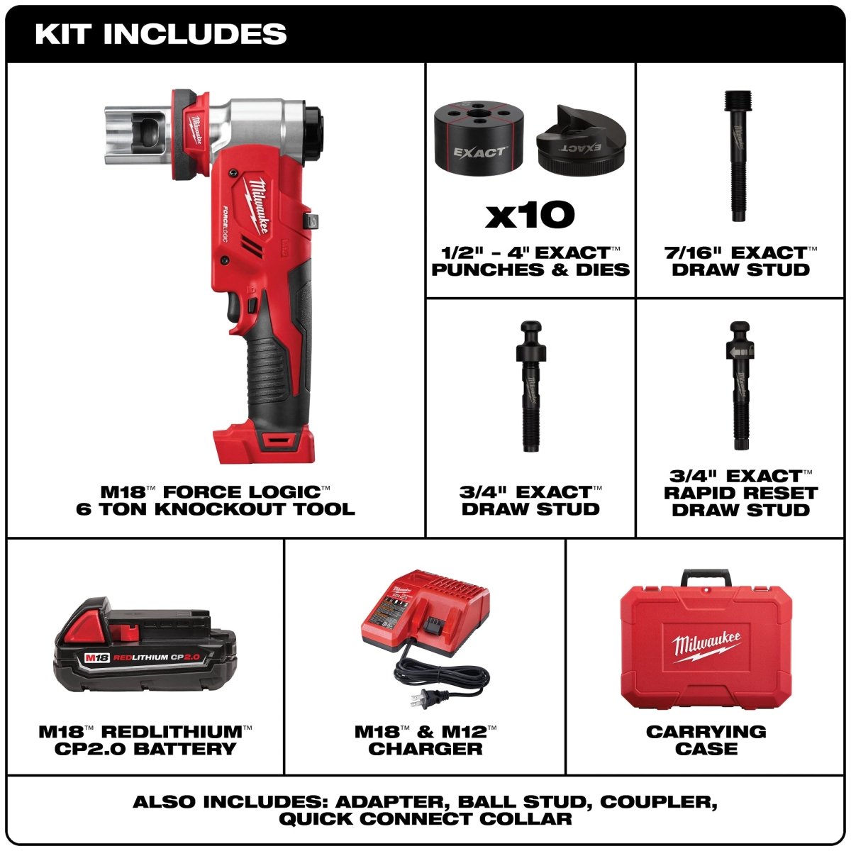 M18™ FORCE LOGIC™ 6T Knockout Tool 1/2" - 4" Kit - AAA Industrial Supply