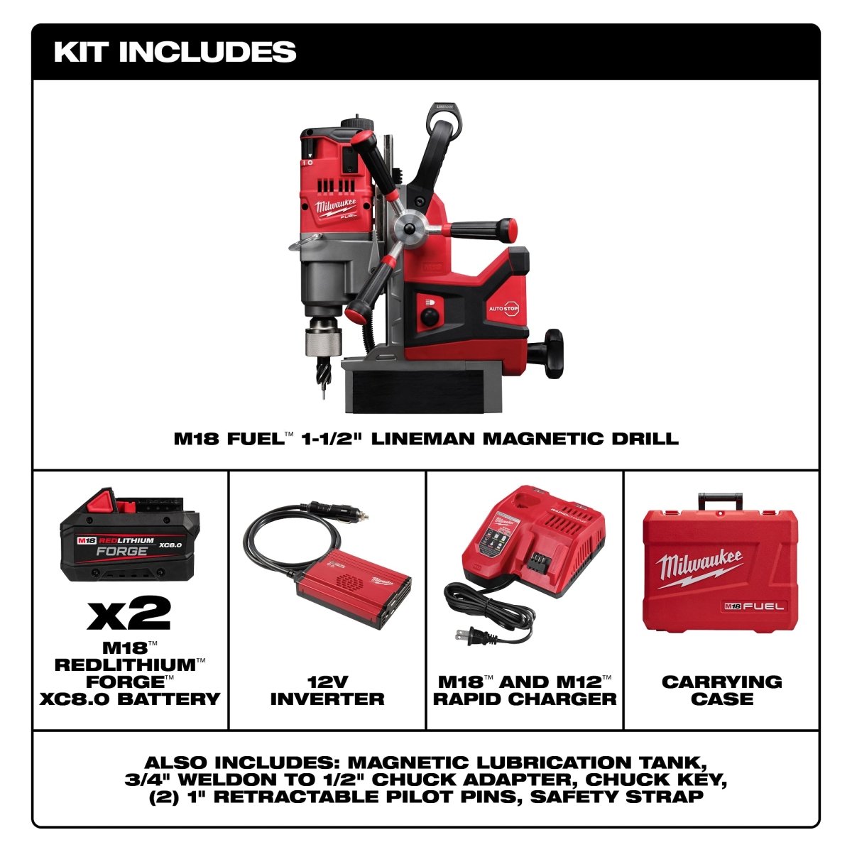 M18 FUEL™ 1 - 1/2" Lineman Magnetic Drill High Demand™ Kit - AAA Industrial Supply