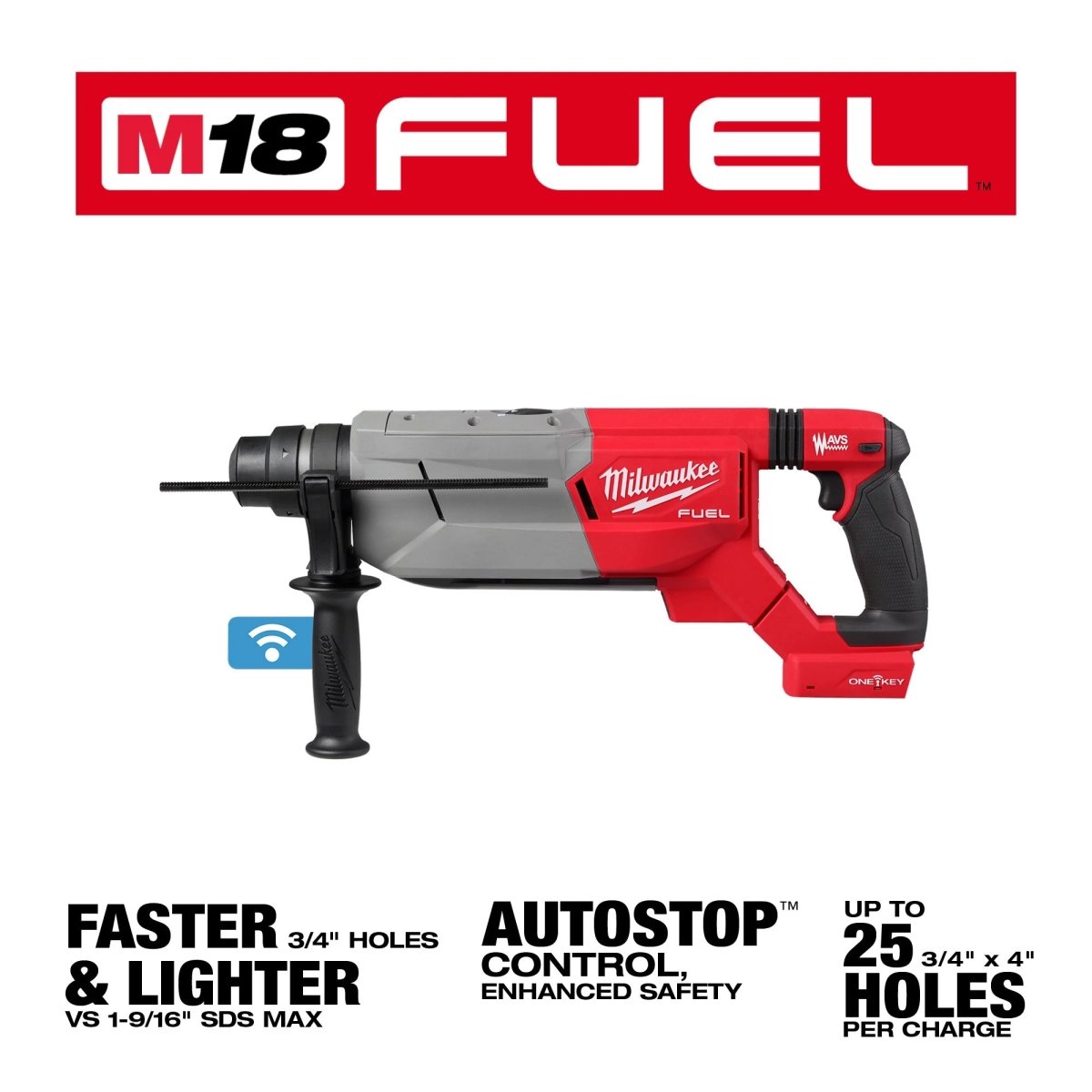 M18 FUEL™ 1 - 1/4" SDS Plus D - Handle Rotary Hammer w/ ONE - KEY™ - AAA Industrial Supply