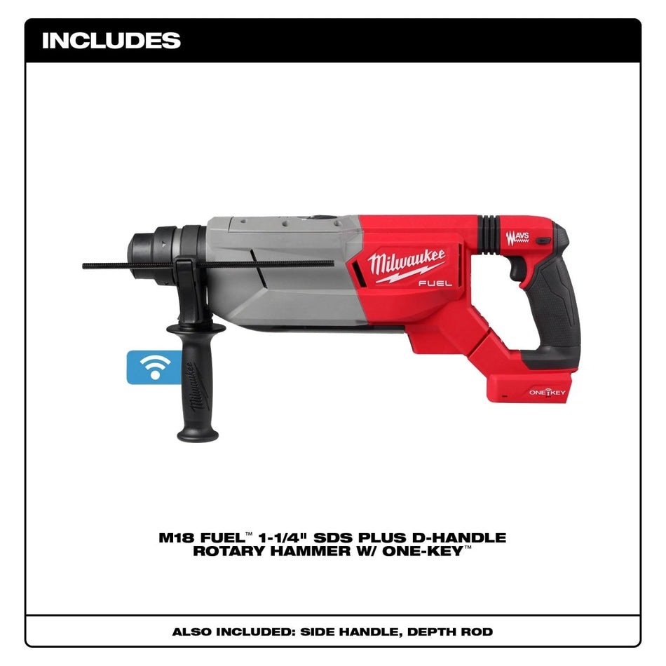 M18 FUEL™ 1 - 1/4" SDS Plus D - Handle Rotary Hammer w/ ONE - KEY™ - AAA Industrial Supply