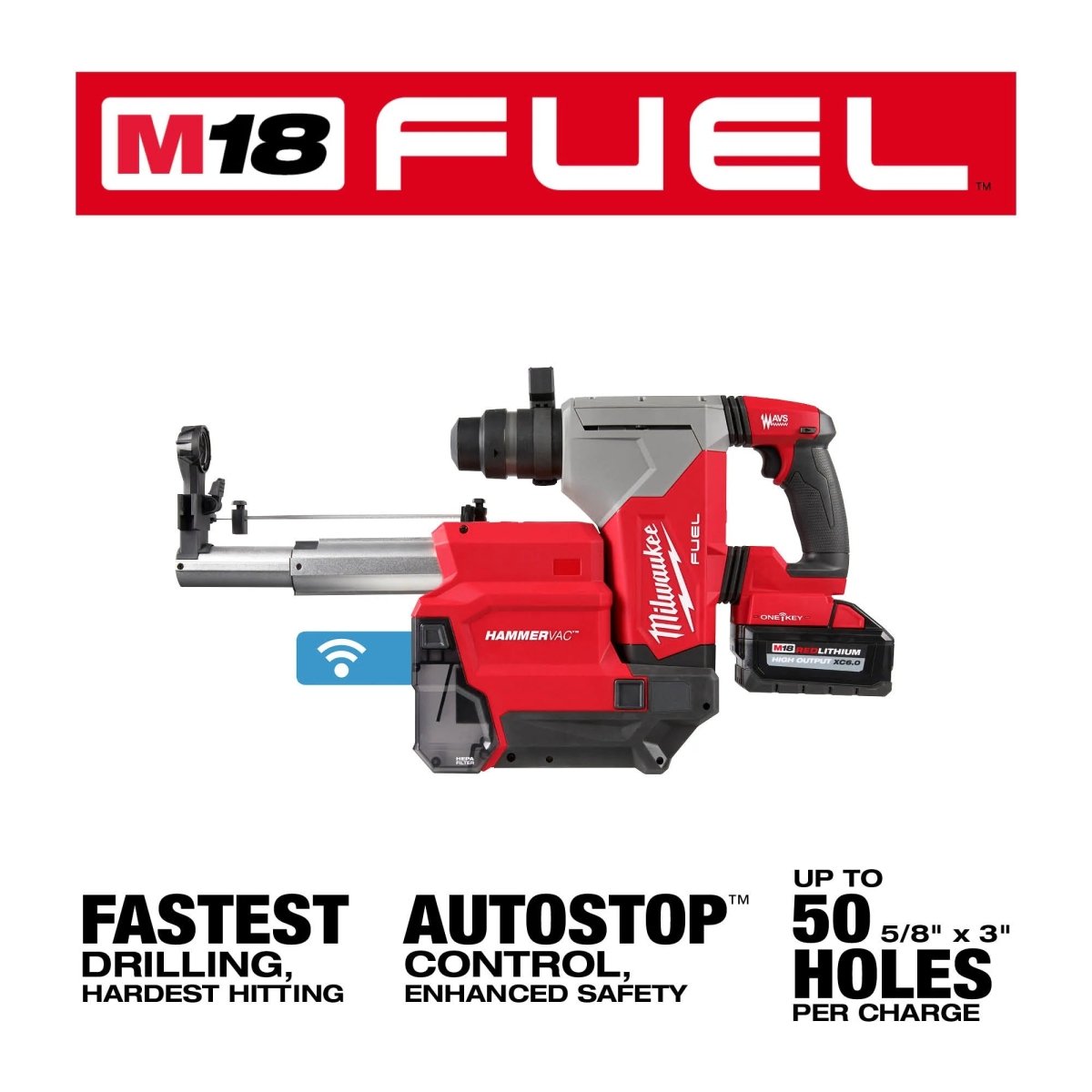 M18 FUEL™ 1 - 1/8" SDS Plus Rotary Hammer w/ ONE - KEY™ & HAMMERVAC™ Dedicated Dust Extractor Kit - AAA Industrial Supply
