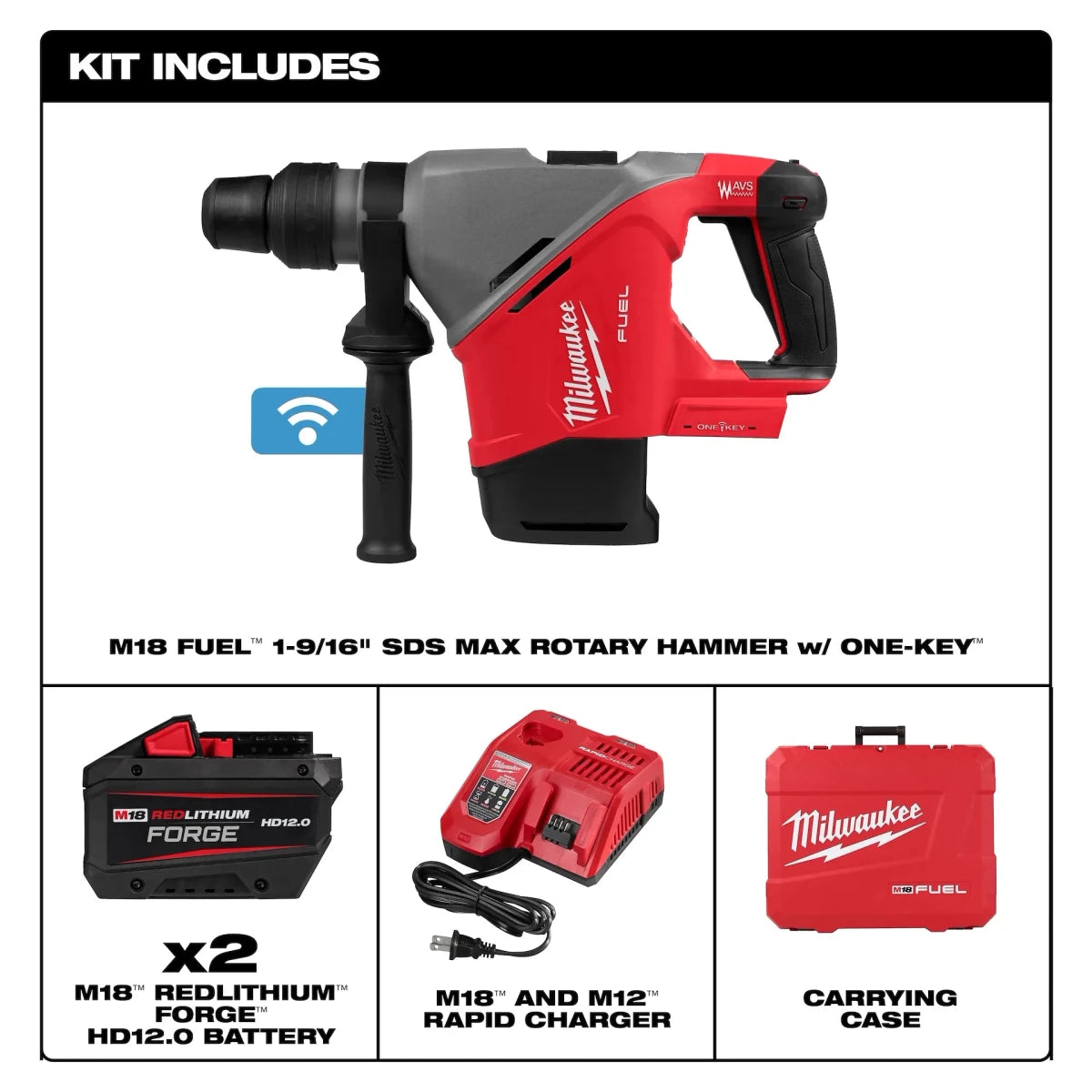 M18 FUEL 1-9/16” SDS MAX Rotary Hammer w/ONE-KEY Kit - AAA Industrial Supply