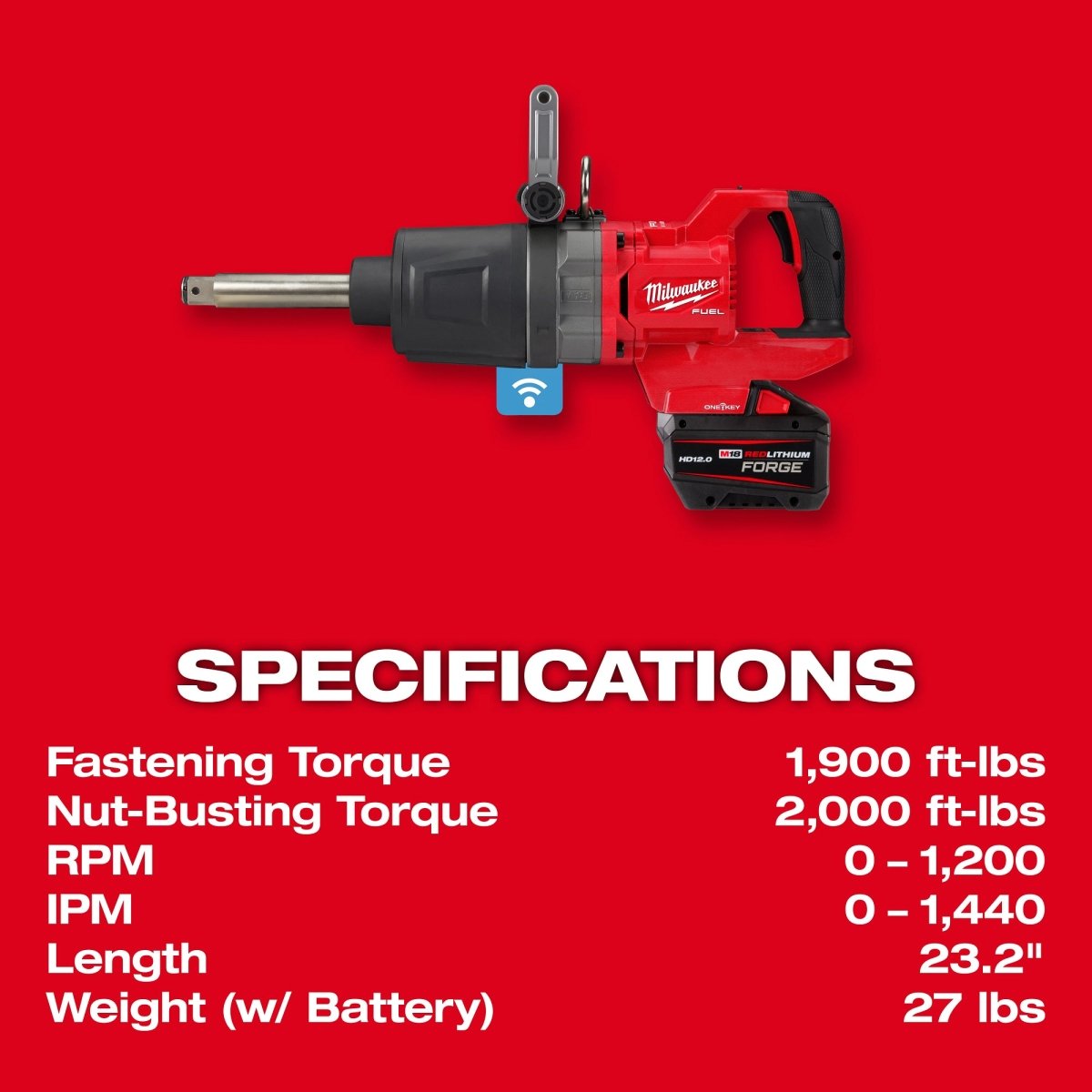 M18 FUEL™ 1" D - Handle Ext. Anvil High Torque Impact Wrench w/ ONE - KEY™ Kit - AAA Industrial Supply