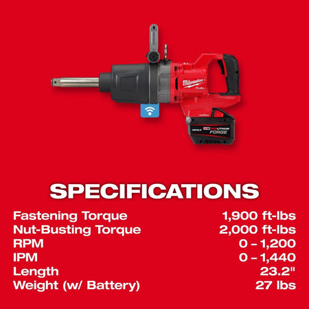 M18 FUEL™ 1" D - Handle Ext. Anvil High Torque Impact Wrench w/ ONE - KEY™ Kit - AAA Industrial Supply