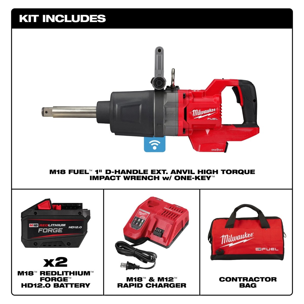 M18 FUEL™ 1" D - Handle Ext. Anvil High Torque Impact Wrench w/ ONE - KEY™ Kit - AAA Industrial Supply