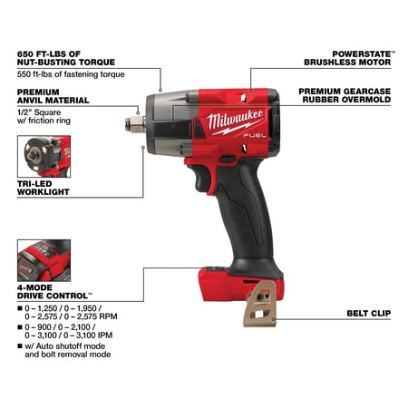 M18 FUEL™ 1/2" Mid - Torque Impact Wrench w/ Friction Ring - AAA Industrial Supply