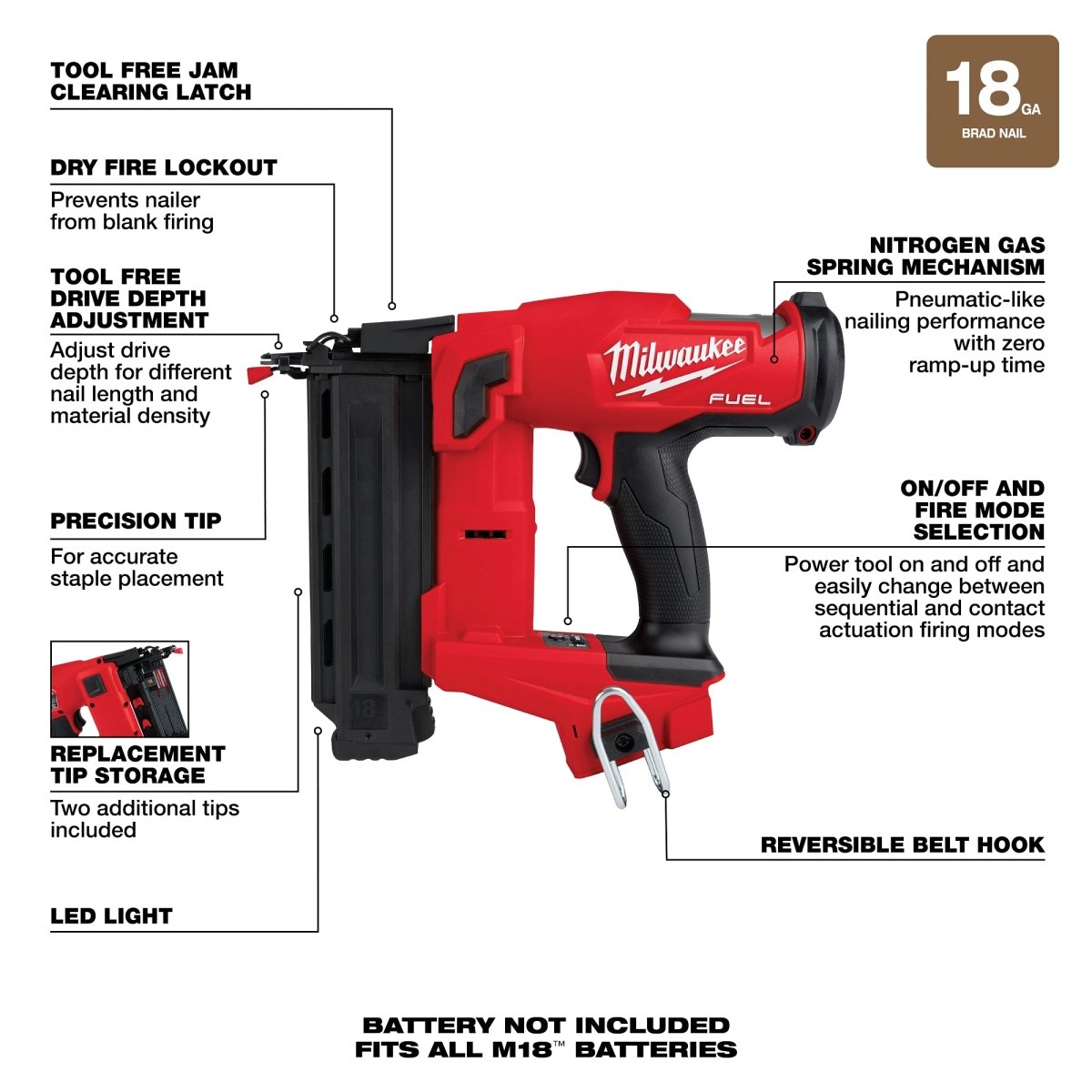 M18 FUEL™ 18 Gauge Brad Nailer - AAA Industrial Supply