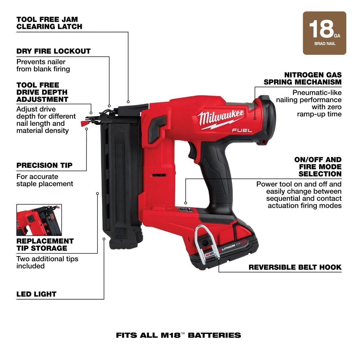 M18 FUEL™ 18 Gauge Brad Nailer Kit - AAA Industrial Supply