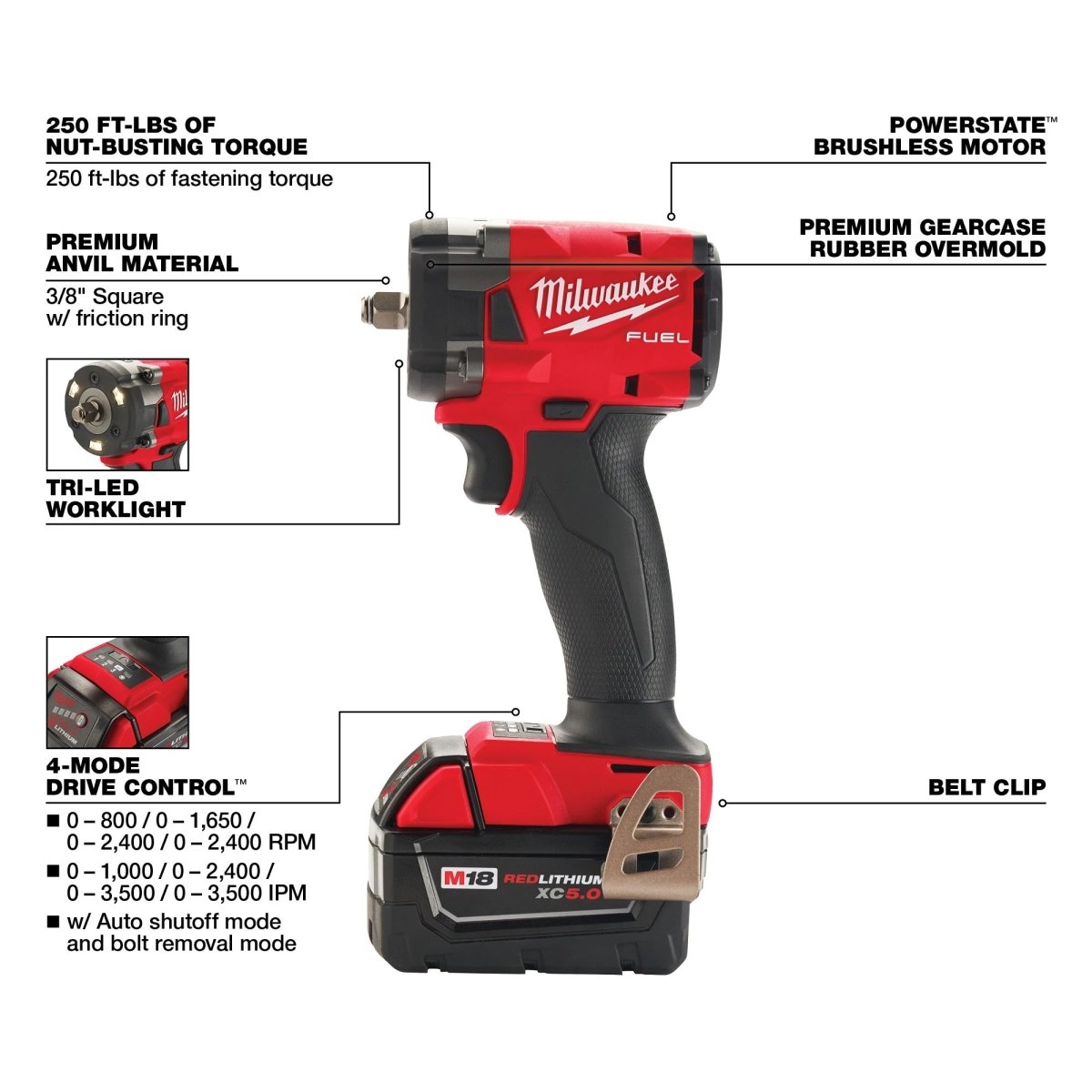 M18 FUEL™ 3/8 " Compact Impact Wrench w/ Friction Ring Kit - AAA Industrial Supply
