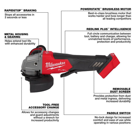 M18 FUEL™ 4 - 1/2" / 5" Braking Grinder Paddle Switch, No - Lock - AAA Industrial Supply