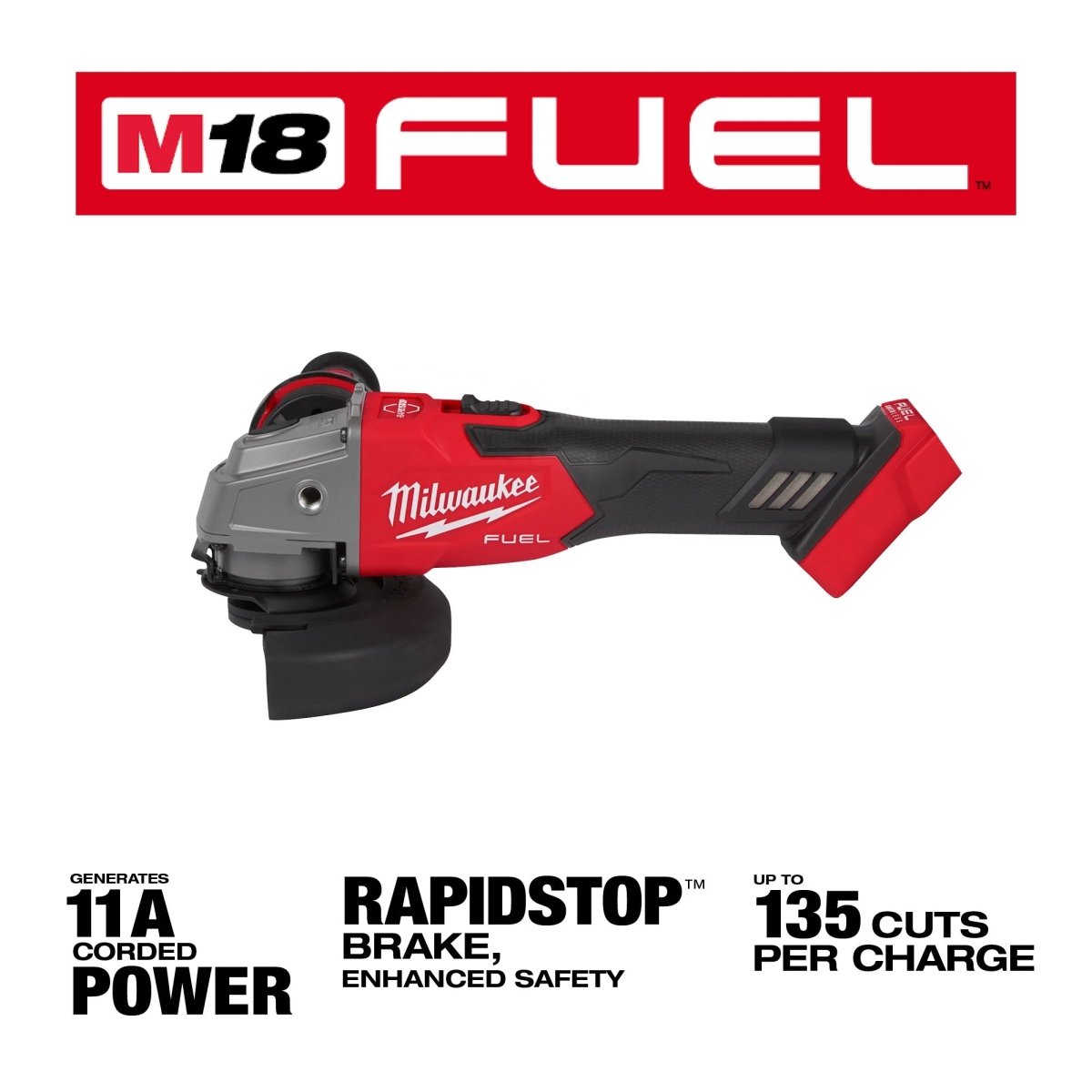M18 FUEL™ 4 - 1/2" / 5" Braking Grinder Slide Switch, Lock - On - AAA Industrial Supply